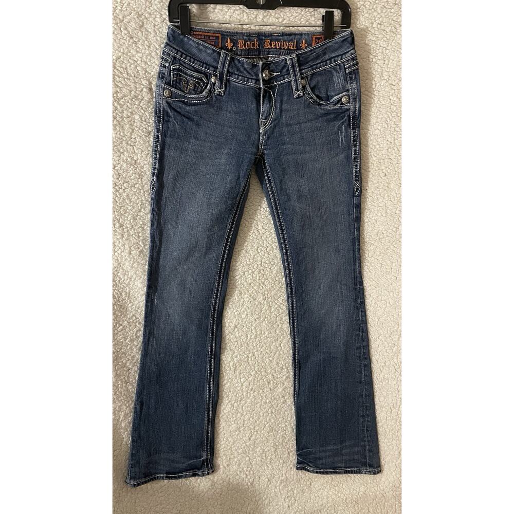 Rock Revival Women's Debbie Boot Cut Jeans Denim Embellished Pockets Size 28🔥
